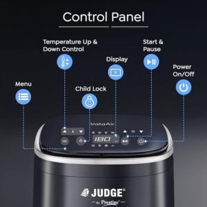 judge by prestige instaair digital 4l air fryer | 80% less oil consumption | air fry, grill, roast, bake | digital display | 8 preset menu | 1250 watts | easy to clean | 1y warranty | isi certified